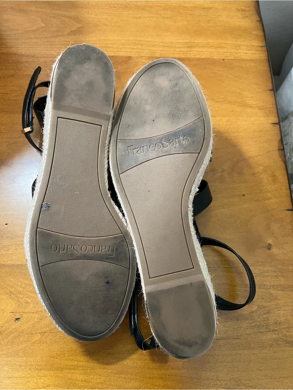 Franco Sarto Cassina Black Leather Espadrille Sandals • Size 10 • EUC